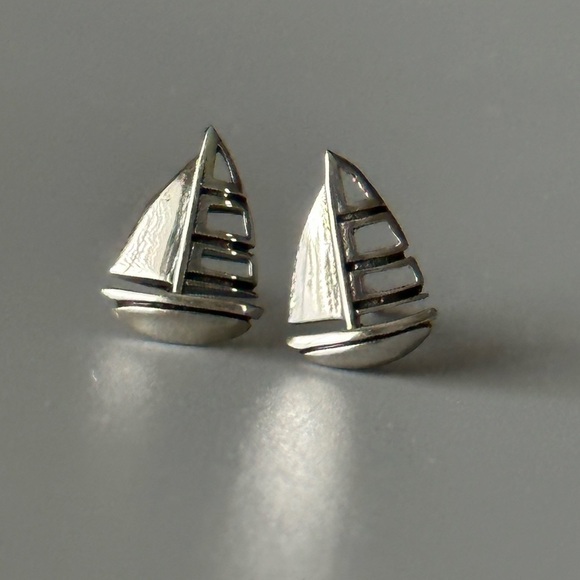 Sterling Silver Tiny Stud Sailboat Earrings - Picture 11 of 13